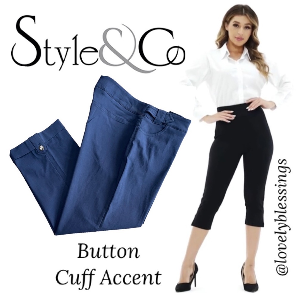 Navy Blue Cuff Hem Dress Pants Cropped Capri Pants Style & Co Womens Size 10